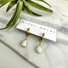 opal teardrop huggie earrings