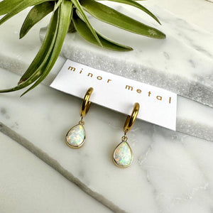 opal teardrop huggie earrings