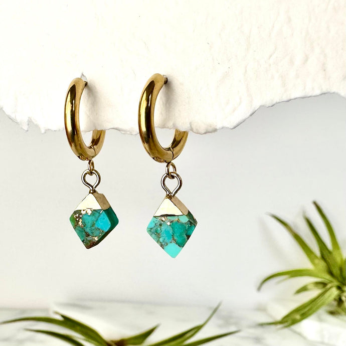 raw turquoise huggie earrings