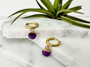 raw amethyst huggie earrings