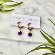 raw amethyst huggie earrings