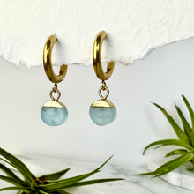 raw aquamarine huggie earrings