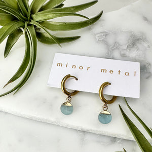 raw aquamarine huggie earrings