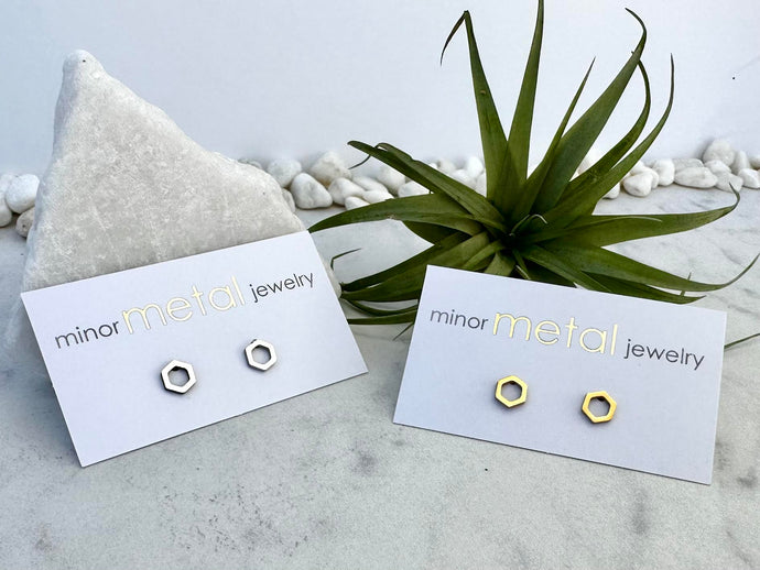 tiny hexagon stud earrings