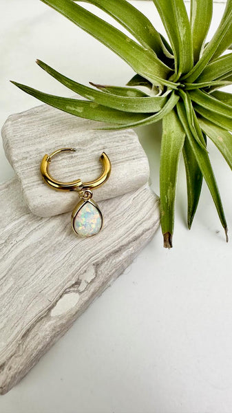 opal teardrop huggie earrings