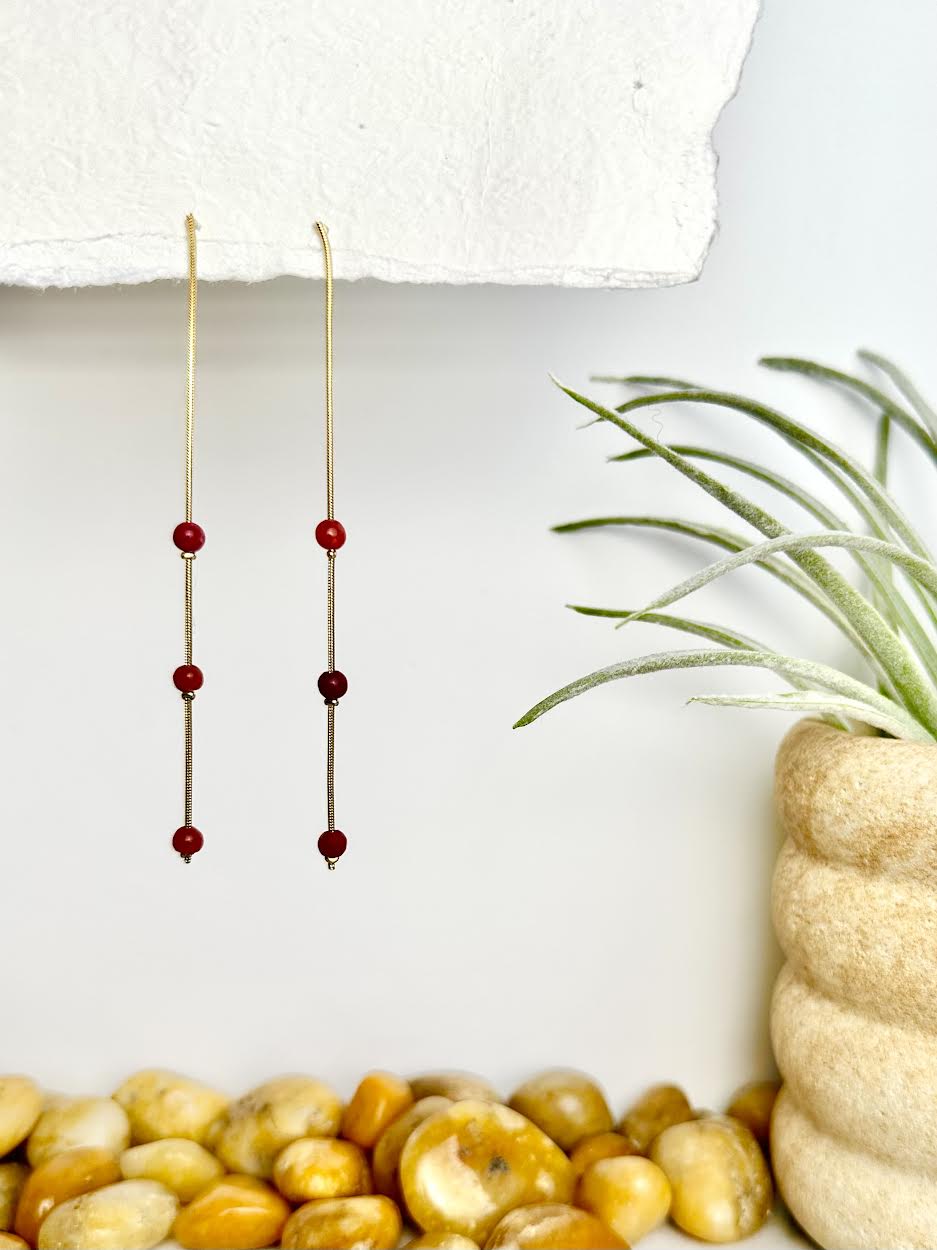 carnelian beaded dangle earrings