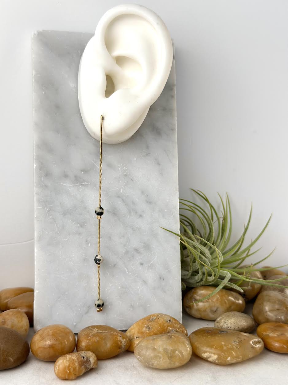 dalmatian jasper beaded dangle earrings