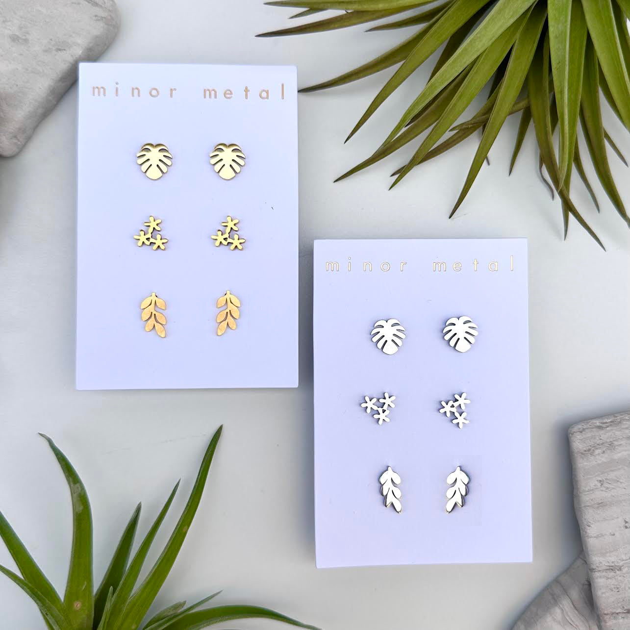 succulent stud earrings plant lover stud set – minor metal jewelry