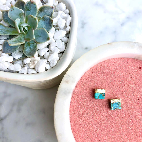 mini gold dipped turquoise square studs