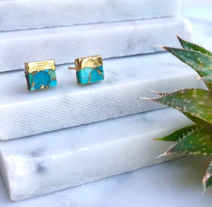 mini gold dipped turquoise square studs