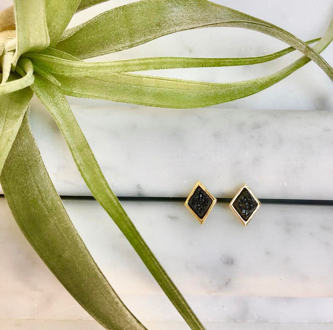 black druzy diamond studs