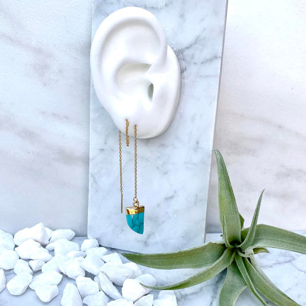 turquoise horn threader earrings