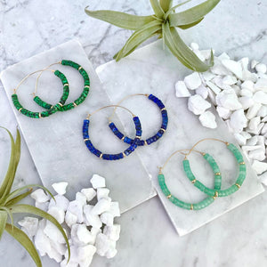 lapis lazuli beaded hoop earrings