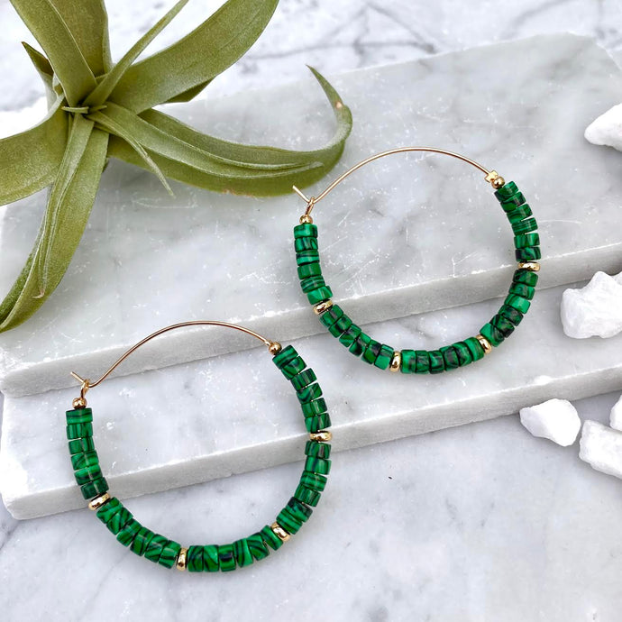 malachite beaded hoop earring