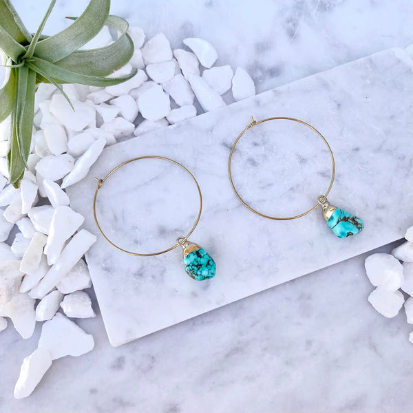 raw turquoise hoop earrings