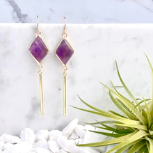 amethyst diamond bar earrings