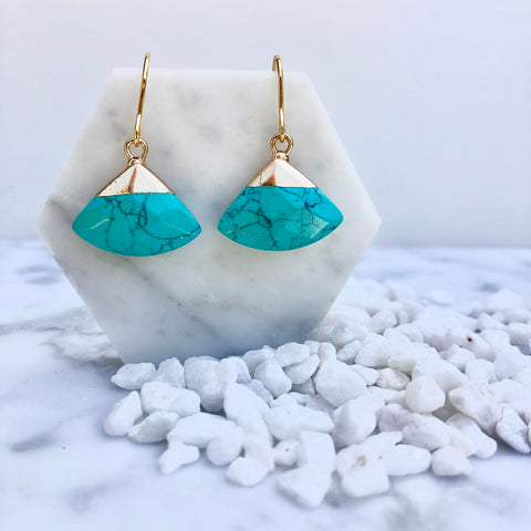 gold dipped turquoise drop earrings