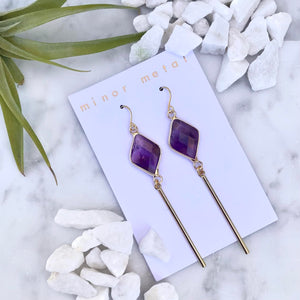 amethyst diamond bar earrings