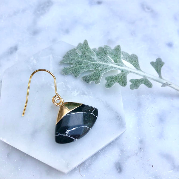 gold dipped black agate drop earrings