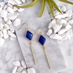 lapis lazuli diamond bar earrings