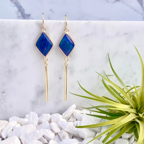 lapis lazuli diamond bar earrings