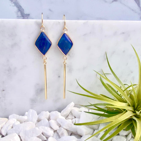 lapis lazuli diamond bar earrings