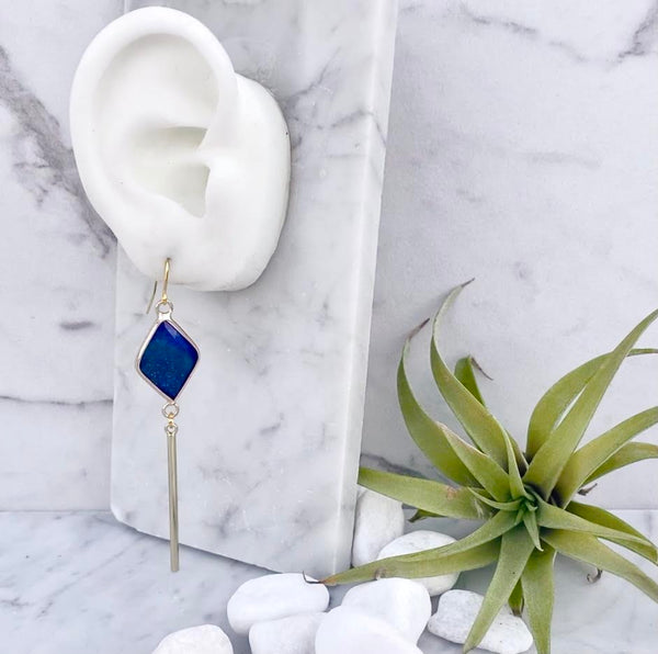 lapis lazuli diamond bar earrings