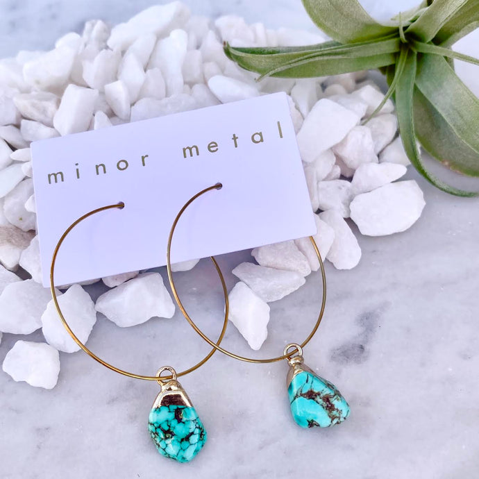 raw turquoise hoop earrings