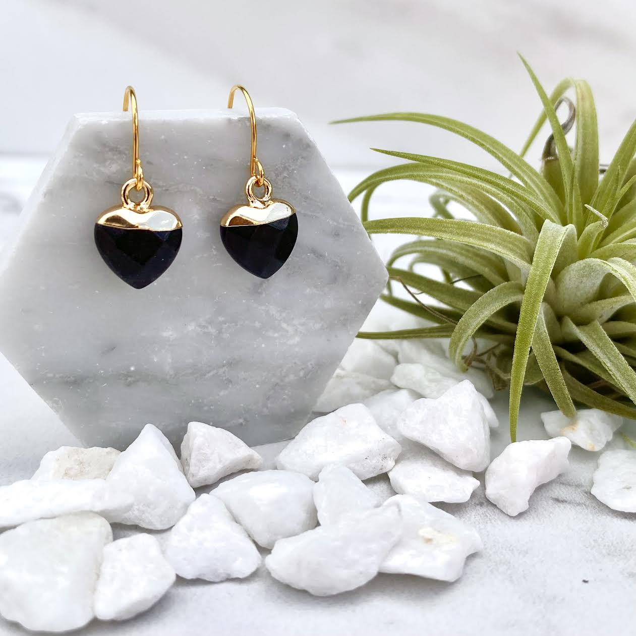 black onyx heart earrings