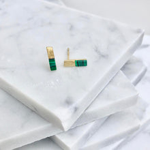 tiny gold malachite bar studs