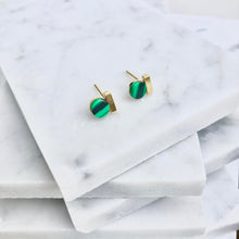 tiny geometric gold malachite studs