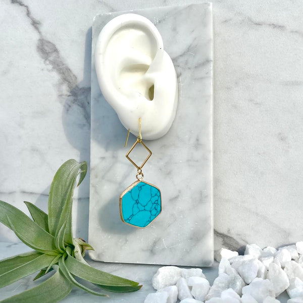 turquoise hexagon dangle earrings