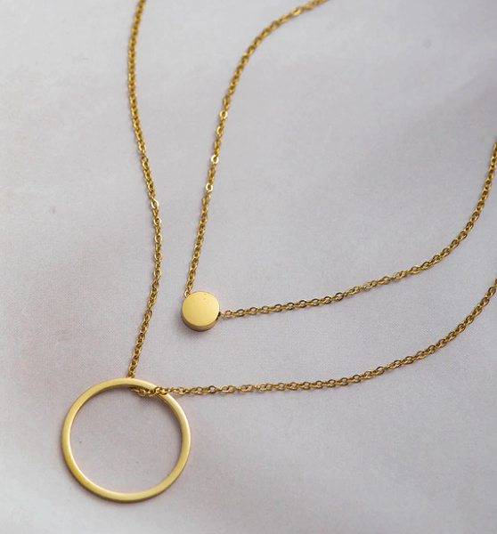 gold circle layered necklace set
