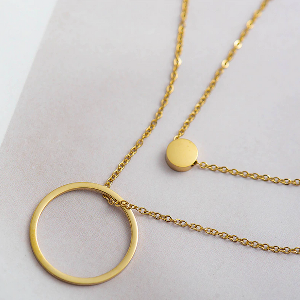 gold circle layered necklace set