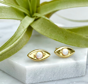 opal eye stud earrings