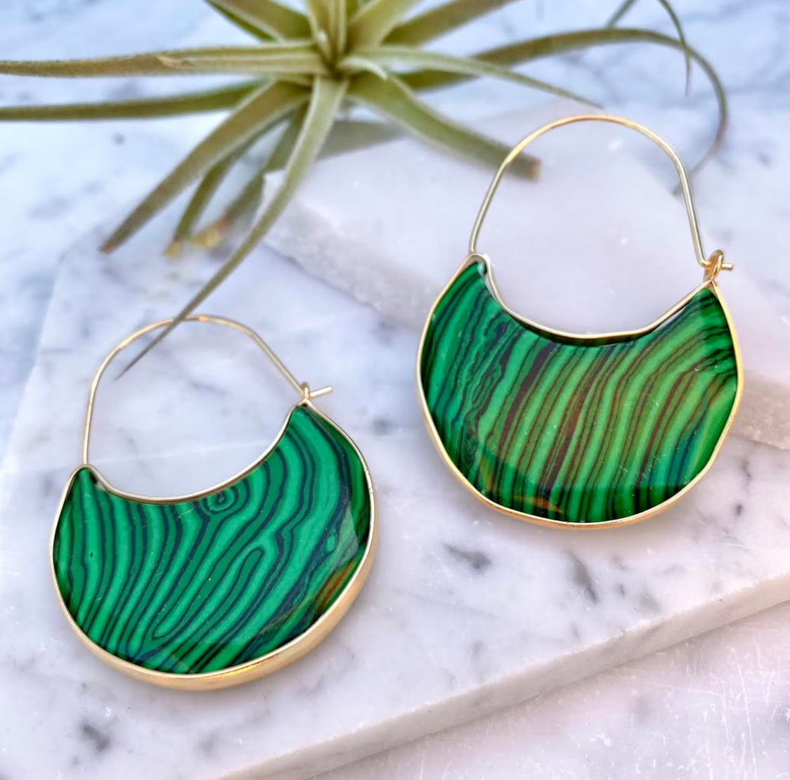 malachite hoop earrings minor metal jewelry