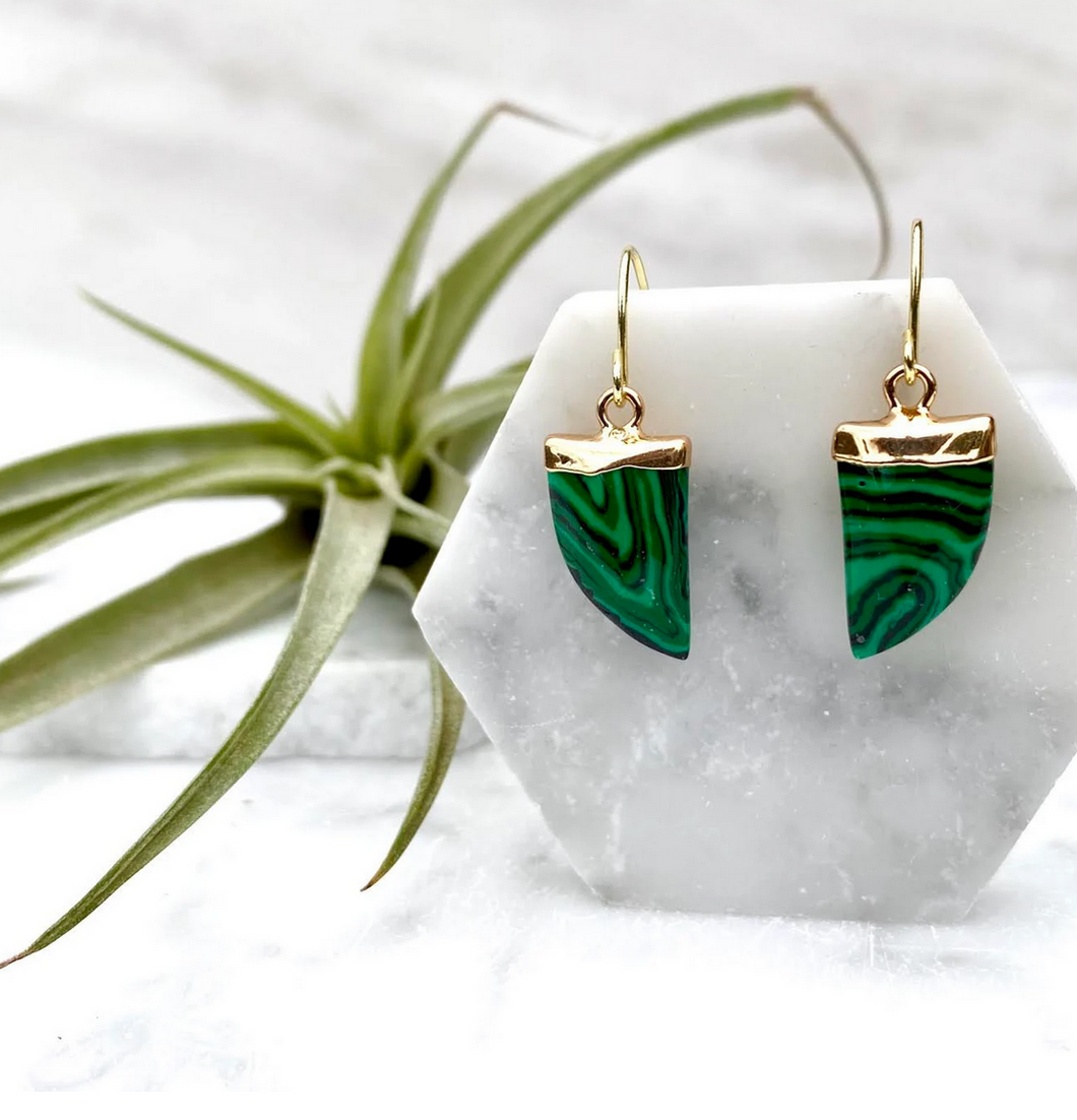 malachite horn drop earrings