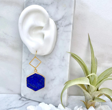 lapis lazuli hexagon dangle earrings