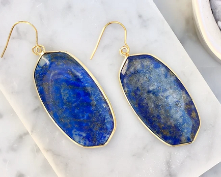 lapis lazuli long oval dangle earrings