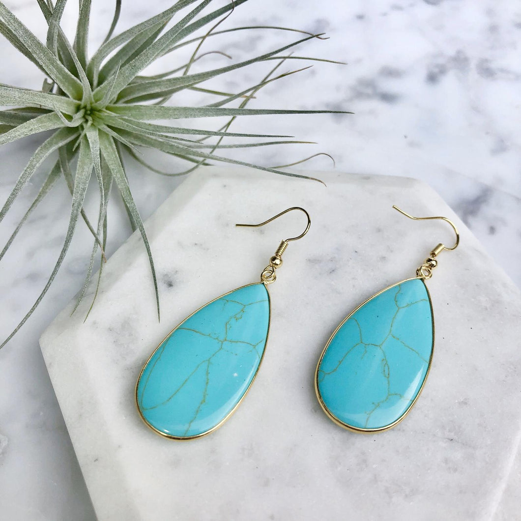 genuine turquoise pear-shaped drop earrings