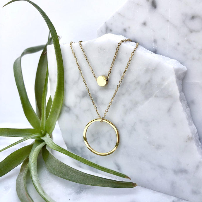 gold circle layered necklace set