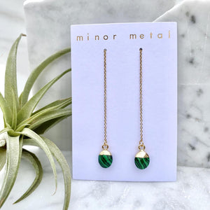 malchite drop threader earrings