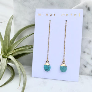 turquoise drop threader earrings