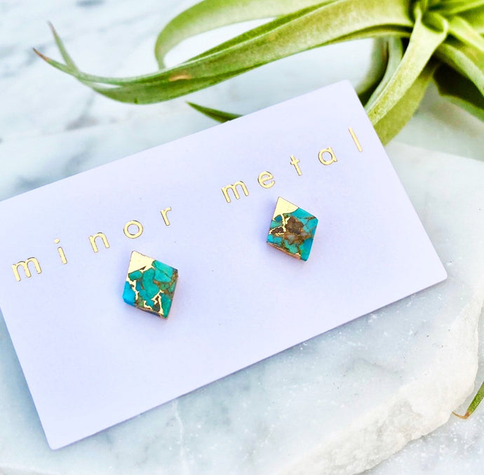 gold-dipped turquoise diamond stud earrings