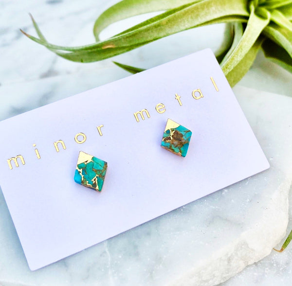 gold-dipped turquoise diamond stud earrings
