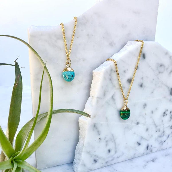 gold-dipped malachite drop necklace