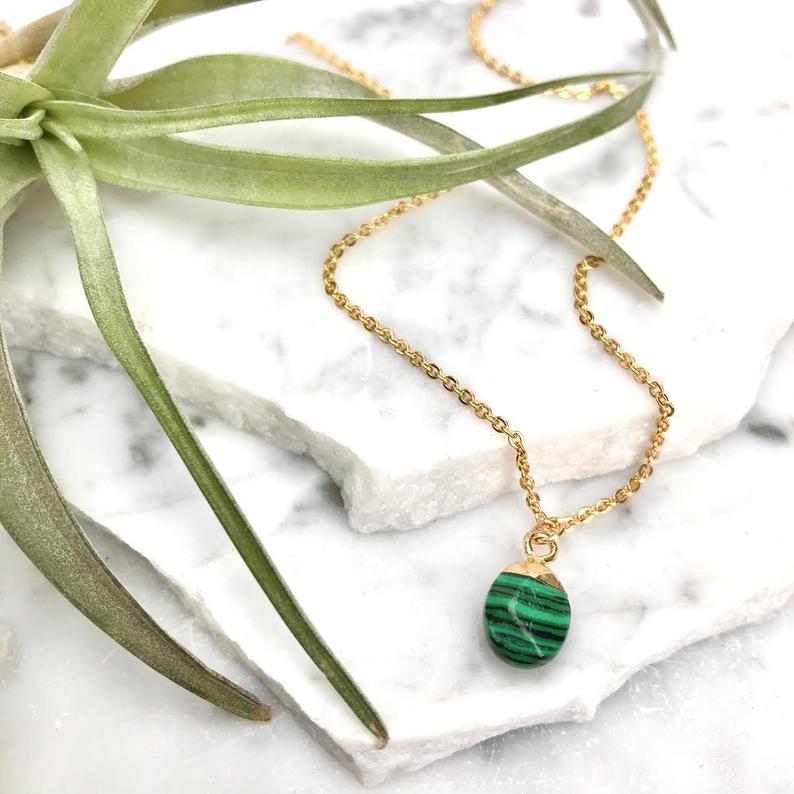 gold-dipped malachite drop necklace