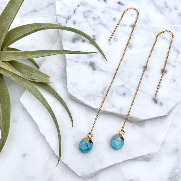 turquoise drop threader earrings