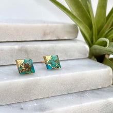 gold-dipped turquoise diamond stud earrings