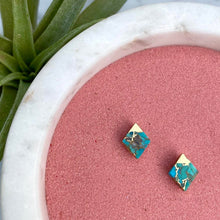 gold-dipped turquoise diamond stud earrings